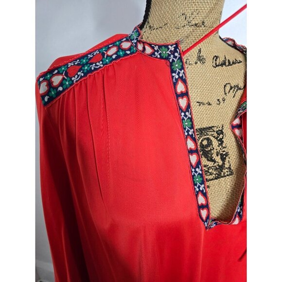 Vintage 70s Red Flowy Kaftan Maxi Dress Bohemian - Picture 12 of 16